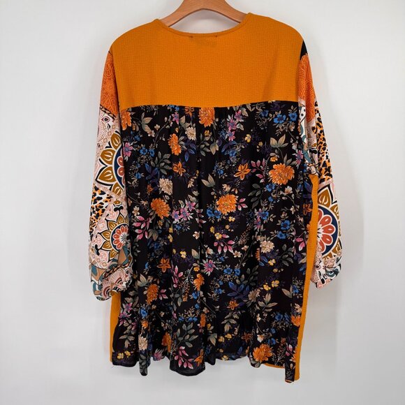 Caleaoa Womens size  2X Floral Embroidered Boho Tunic Top Patterned Panels - Picture 5 of 12